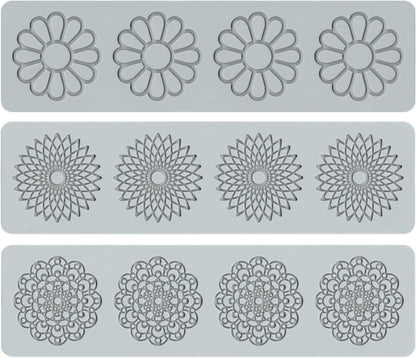 Embossing Lace Fondant Molds, Multi Circle Flowers Lace Mat Wedding Cake Decoration Tool, Rattan Shaped Cupcake Mat Silicone Molds Set of 3