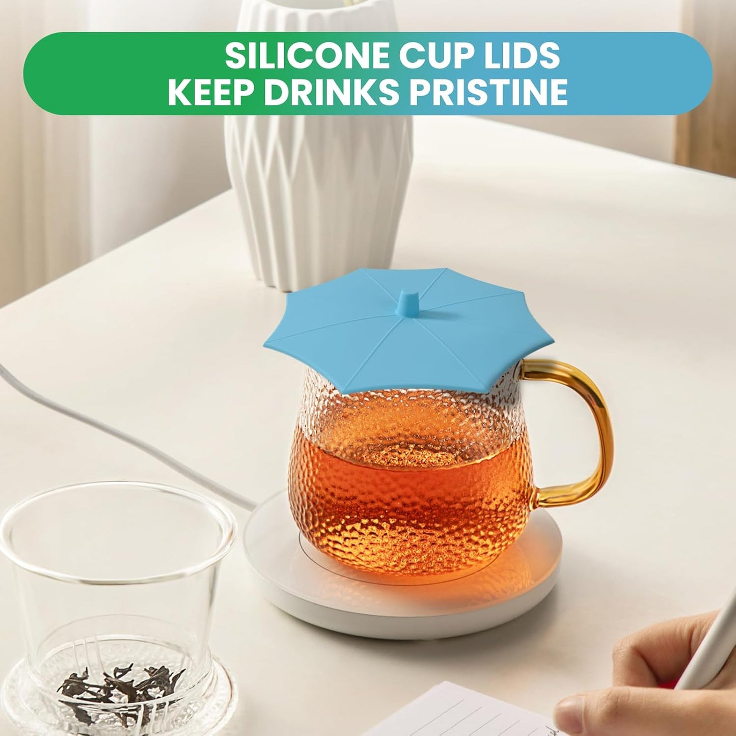 Silicone Cup Covers (Set of 4) ， Multicolored Silicone Lids for Mugs, Cups, Tea Pots,Flexible Mug Covers，Hot Cup Lids for Coffee & Tea