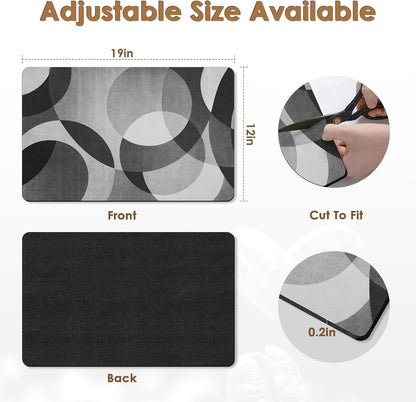 Arttown Coffee Mat for Countertops, Circular Geometric Modern Grey White Black Dish Drying Mat 2 Pcs for Kitchen Bar Accessories, Coffee Maker Espresso Machine Dish Rack Hide Stain Rubber 12x19in