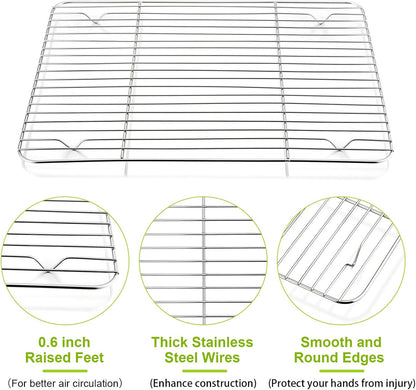 P&P CHEF Baking Cooling Rack Set for Cooking Roasting, 4-Piece Stainless Steel Wire Racks for Oven Use, Healthy & Dishwasher Safe, Rectangle, 11.6 Inch