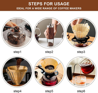 Gute 200Pcs Cone Coffee Filters, 2-4 Cups Unbleached Brown V02 Disposable Coffee Filter Paper, V-Shaped Pour Over Coffee Dripper and Drip Coffee Maker, Size 02