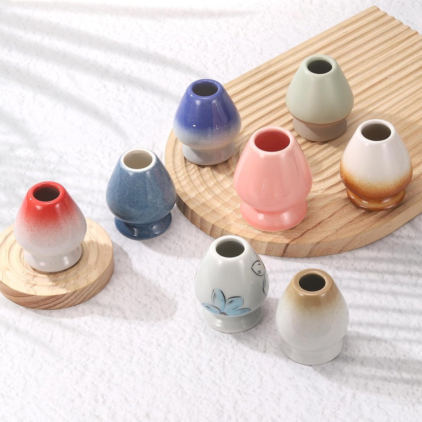 HARFINGTON Ceramic Chasen Stand 70mm Matcha Whisk Holder Teas Set Whisks Stand Traditional Matcha Tea Chasen Holder Tea Set Accessories for Tea Tasting, White/Brown