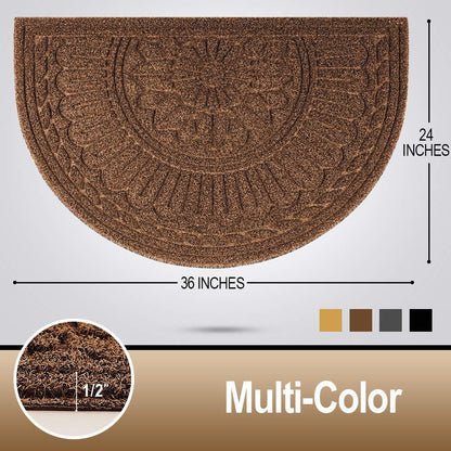 Mibao Door Mat Outdoor Indoor, 23.5" x 35.5", Half Round Door Mats, Non-Slip Front Door Mats Outdoor, Dirt Trapper Welcome Mats for Front Door, Back Door, Shoe Scraper, Coffee