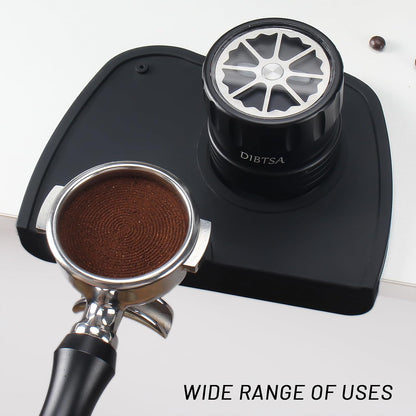 DIBTSA Espresso Tamping Mat, Silicone Coffee Tamper Mat with Corner Edge Tamp Support Station for Countertop, Barista Tools, Espresso Accessories, Medium, Black