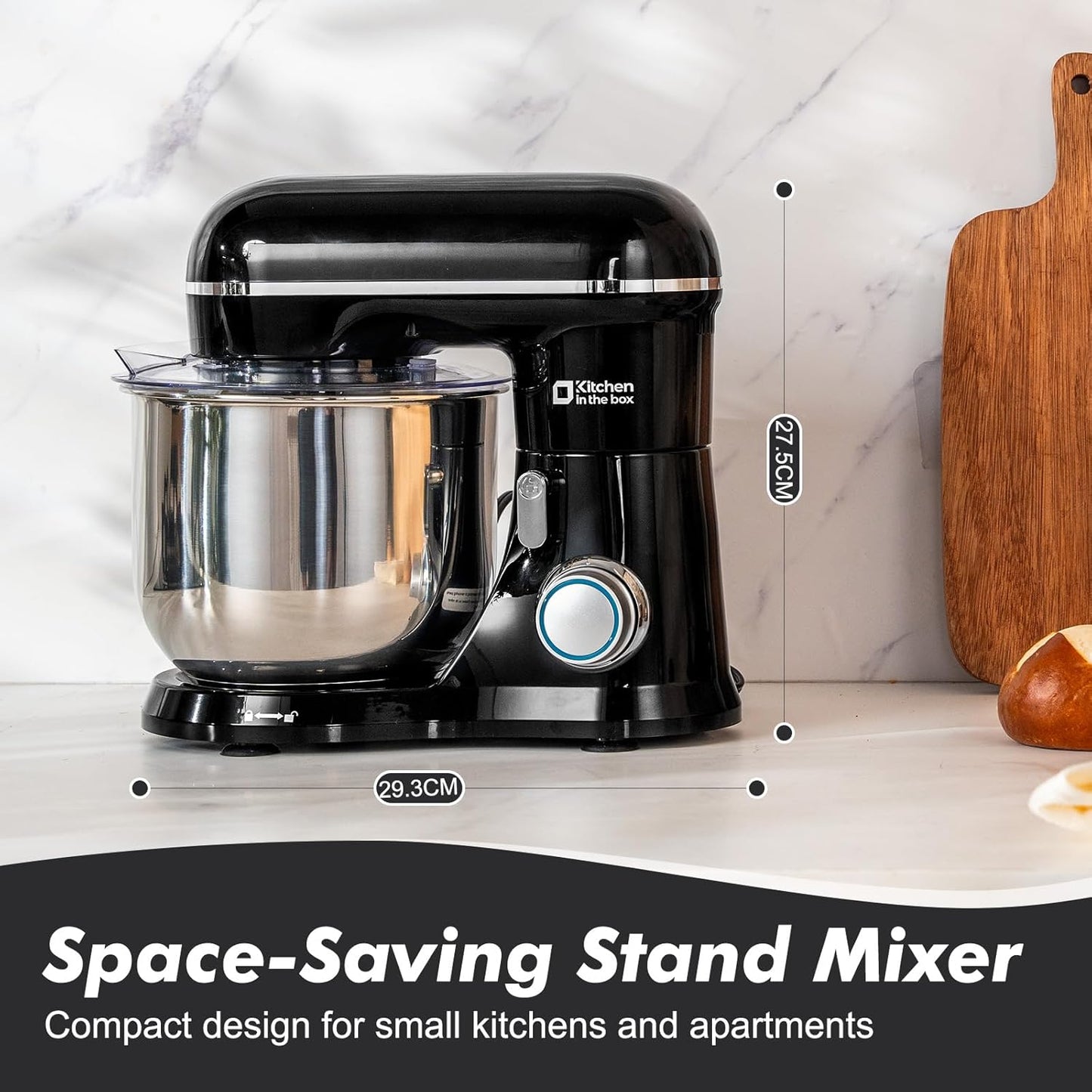 Kitchen in the Box Stand Mixer, 3.5 QT Small Electric Kitchen Mixer, 10-Speed Portable Lightweight Food Mixer with Stainless Steel Bowl, Egg Whisk, Dough Hook, Beater (Black)