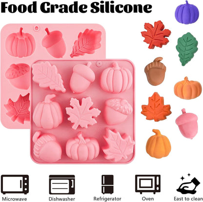 Thanksgiving Fall Silicone Molds Halloween Pumpkin Candy Mold Maple Leaf Fondant Molds Autumn Leaves Chocolate Cake Pan Baking Tray Mold for Thanksgiving Halloween Cake Cupcake Decorations