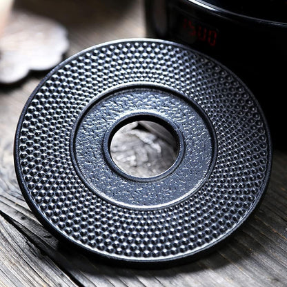 suyika Cast Iron Mat with Rubber Pegs/Feet for Japanese Tea Kettle Cast Iron Teapot Black Trivet 5.3in