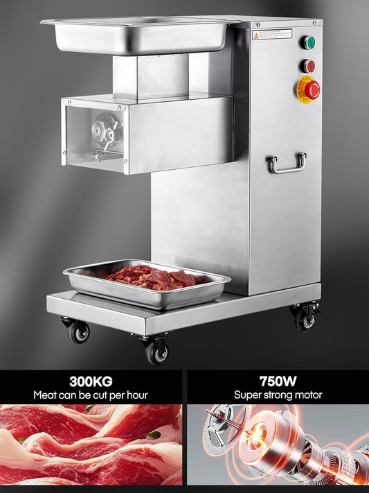 Commercial Meat Cutter Machine, 1200LB/H Electric Cutting Machine 750W Commercial Meat Slicer 3mm Blade Restaurant Food Slicer Stainless Steel For Kitchen Restaurant Supermarket