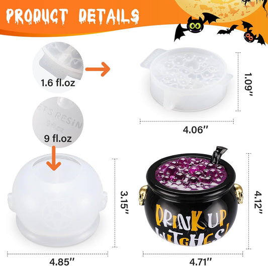 LET’S Resin Witch Cauldron Resin Mold, Halloween Resin Molds, 3D Jar Resin Molds Silicone 4.7'' Width, Large Jar Molds for Epoxy Resin Casting Craft, Storage Box,Candy Container,Candle Holder