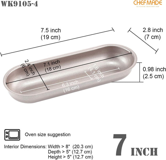 CHEFMADE Mini Loaf Pan Set, 7-Inch 4Pcs Non-Stick Hotdog-Shaped Bread and Cake Bakeware for Kitchen Baking (Champagne Gold)
