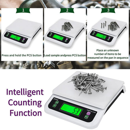 Large Digital Kitchen Scale 66lb/30kg Food Scales for Kitchen with Tare and Prep Counting Baking Cooking Bread Meat Scale with LCD Display for Bakery (White, 30kg)