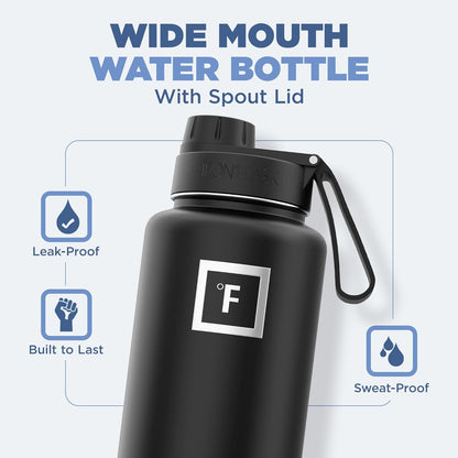 IRON °FLASK Camping & Hiking Hydration Flask with 3 Lids - Stainless Steel, Double Walled & Vacuum Insulated Water Bottle - Leak Proof & BPA Free (Aurora, Spout - 32 oz)