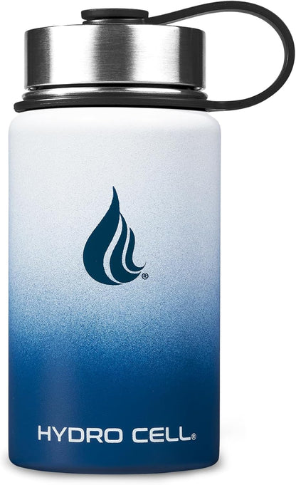 HYDRO CELL Stainless Steel Insulated Water Bottle with Straw - For Cold & Hot Drinks - Metal Vacuum Flask with Screw Cap and Modern Leakproof Sport Thermos for Adults (Navy/White 14oz)