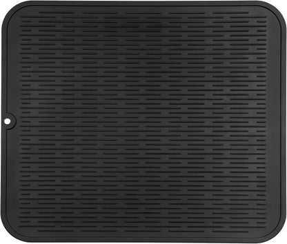 Silicone Dish Drying Mat for Multiple Usage,Easy clean,Eco-friendly,Heat-resistant Silicone Mat for Kitchen Counter or Sink,Refrigerator or Drawer Liner Black 2XL 24 inches x 18 inches