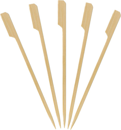 200 Count | KingSeal Natural Green Bamboo Wood Paddle Picks, Skewers for Appetizers and Cocktails, 6.0 Inches - 2 Packs of 100