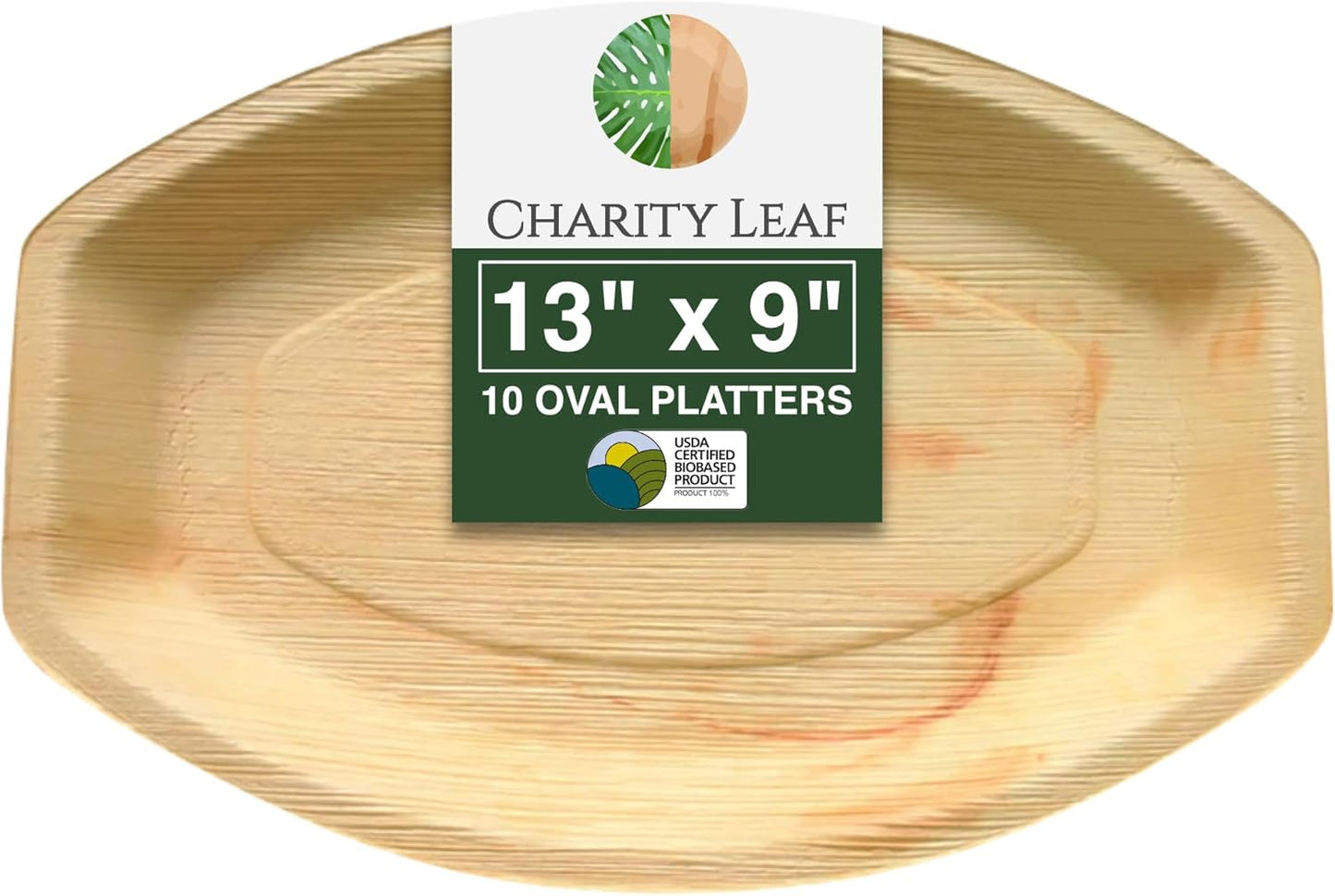 Charity Leaf Disposable Palm Leaf 13" x 9" Trays (10 pieces) Bamboo Like Serving Platters, Disposable Boards, Eco-Friendly Dinnerware For Weddings, Catering, Events