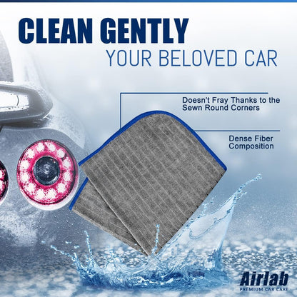 Airlab Microfiber Towels for Cars Wash Drying Auto Detailing, Highly Absorbent, Lint-Free, Streak-Free, All-Purpose Cleaning Cloths for Household, 16" x 16", Pack of 8, Grey