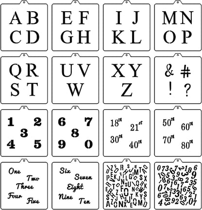 16 Pcs 5.5x5.5in Baking Stencils for Royal Icing, Airbrush Cookies; Sugar Cookie Stencils,Craft Painting, Stencil Genie (Alphabet & Numbers)