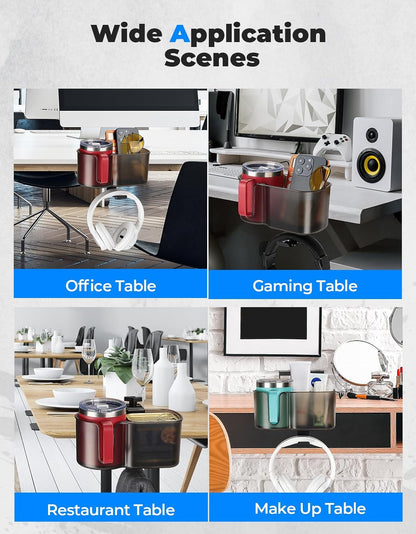 KEMIMOTO Desk Cup Holder with Headphone Hanger, 2 in 1 Caddy Organizer for Office Table, Lawn Chair, Golf Cart, Pontoon Boat, Fit for Most 18-32 oz Bottles