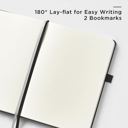 &And Per Se Dotted Journal Notebook, A5 Hardcover Leather Bullet Dotted Journal, 160 Pages 100 gsm Thick Dotted Paper，3 Sheets of Stickers Included (Black)