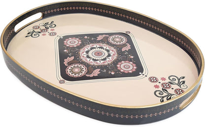 Oval Plastic Serving Tray with Handles, Elegant Decorative Tray for Coffee Table, Ottoman, Living Room, Kitchen, Outdoor Use. 10"*16"*1.4" C