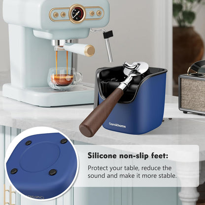 Ourokhome Knock Box Espresso Accessories, The Latest Patented Stainless Steel Espresso Machine Tool for Coffee Ground with Removable Knock Bar, Handle and Lid, Dishwasher safe, 4.8 inch (Deep Blue)