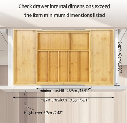 Utoplike Extra Large Kitchen Drawer Organizer, Expandable Bamboo Drawer Holder for Utensils, Silverware, Flatware, 7-9 Slots Cutlery Tray