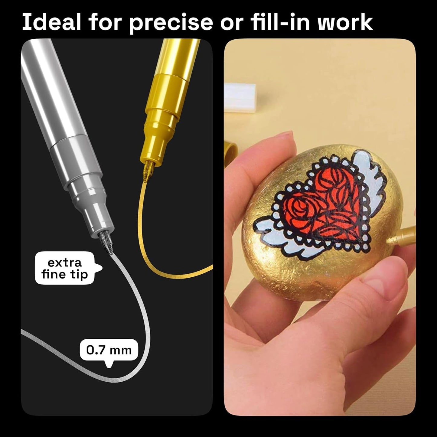 ARTISTRO 6 Acrylic Gold & Silver Paint Pens - 0.7mm Extra-Fine Markers - Great for Greeting Cards, Ornament Decor, & More