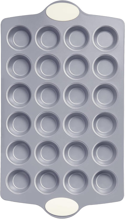 BRONYPRO Ceramic Mini Muffin Pan, 24-Cup Nonstick Aluminized Steel Cupcake Pans, Healthy Non-Toxic Ceramic Coating Mini Muffin Tin, 1Pack Cup Cake Pans for Baking Cream