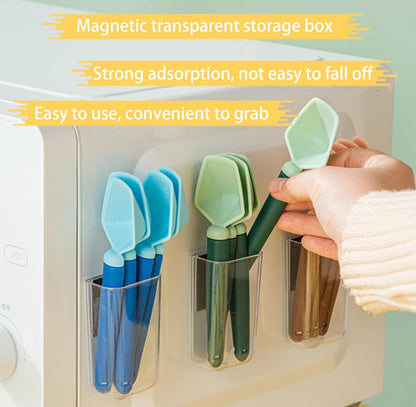 2 SET of 8 PCS Multi-functional sealing clip with measuring spoon Magnetic Coffee Measuring Spoon Sealing Clips with Wall Container Mount, PP materia, Deep Bowl Design (Black)