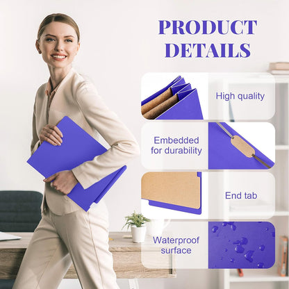 24 Pcs Classification Folders Letter Size, Back to School Supply for Teacher, Student, 2 Dividers Pressboard File Folder Bulk with Fasteners, 3.5 Inch Expanding File Organizer(Purple)