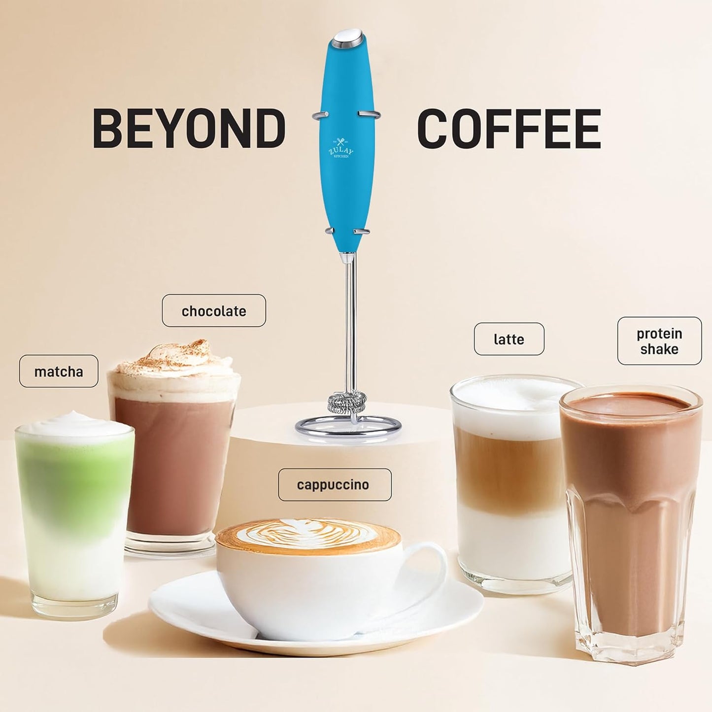 Zulay Kitchen Whisk Milk Frother with 4 Duracell Batteries - Powerful Handheld Foam Maker for Coffee, Lattes, Matcha, Hot Chocolate & Cappuccinos - Whip Creamy Froth in Seconds