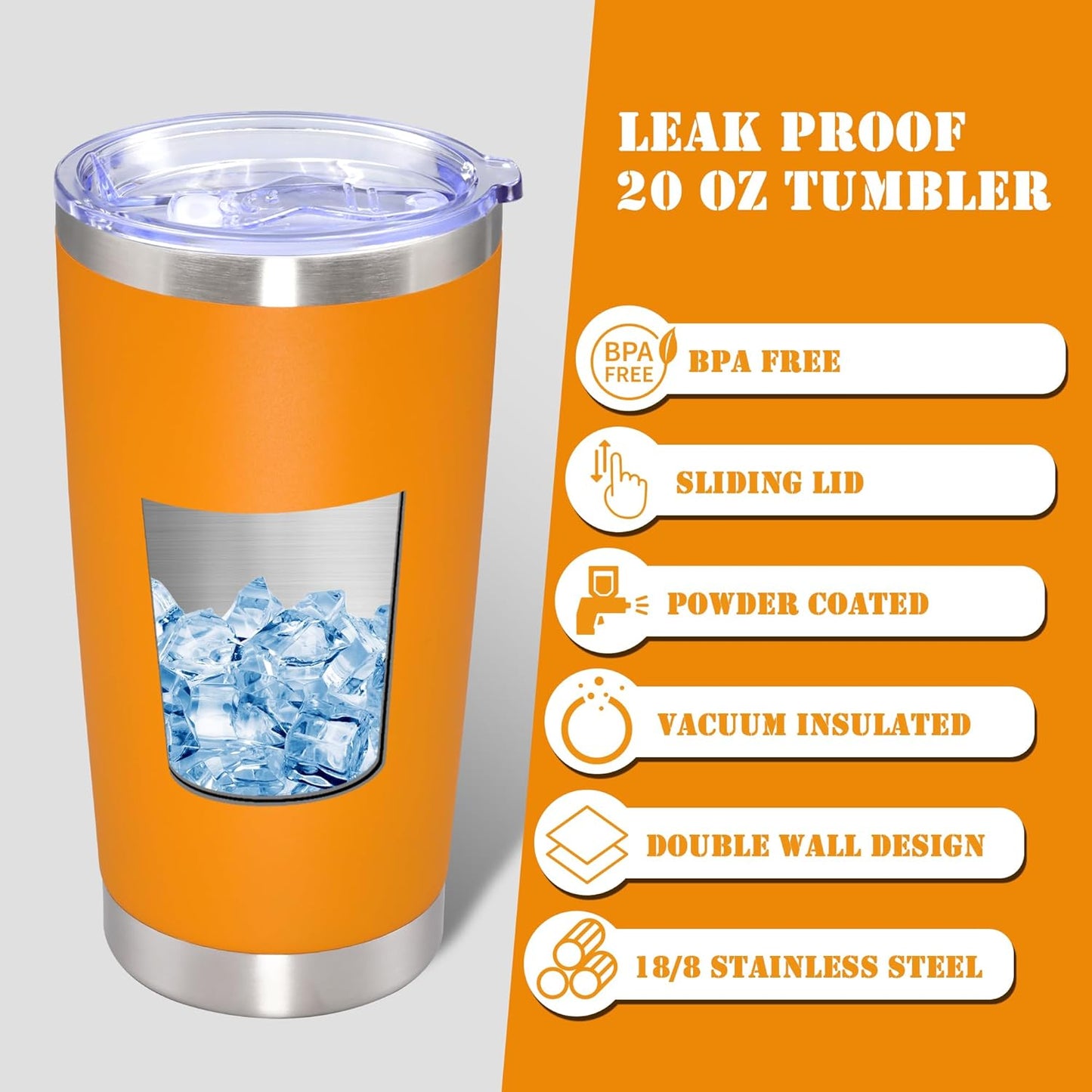 20 oz Tumbler with lid Double Wall Vacuum Insulated Tumblers Stainless Steel Coffee Mug Travel Coffee Tumbler Powder Coated Tumbler Cup Keep Hot&Cold - (Orange 6 Pack)