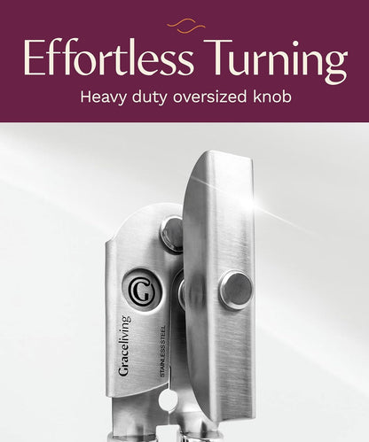 Premium Multifunctional Magnetic Manual Can Opener and Bottle Opener, Heavy Duty Stainless Steel Sharp Cutting Blade and Oversized Easy Turn Knob, Soft-Touch Handle, Kitchen Use, Black