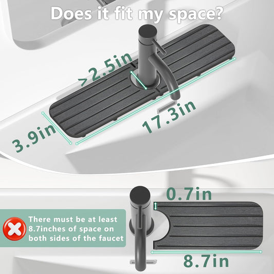 ZumenDa 17inch x 4inch Kitchen Sink Faucet Mat, Water Absorbing Stone Faucet Splash Guard for Bathroom Counter, Quick Drying Diatomite Tray for Kitchen Sink, Dark Gray