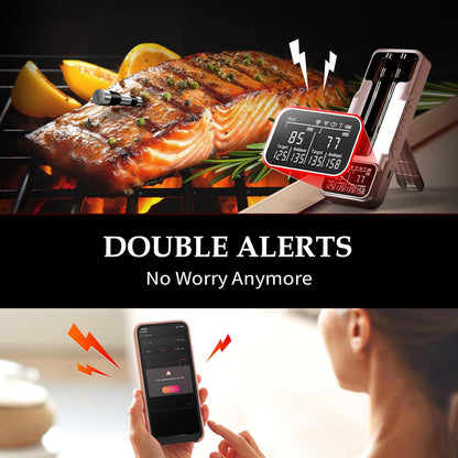 800FT Smart Wireless Meat Thermometer with Digital Meat Probe, Bluetooth Meat Thermometer with App Host Control for Barbecue, Outdoor Grilling, Oven & Smoker (Two*Probe-01)