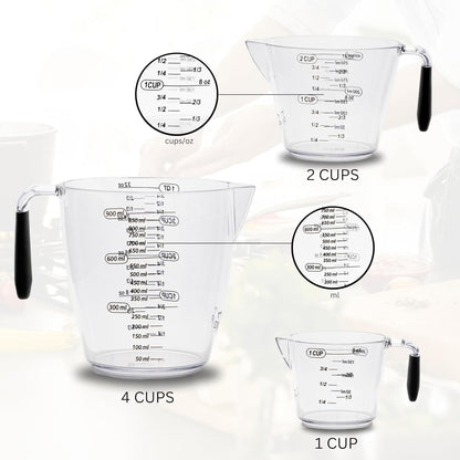 Measuring Cup Set - Clear Plastic Measuring Cups for Liquids Batter Flour Powder - Measuring Cups with Handle & Spout (8/16/32) oz