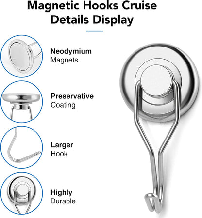 LOVIMAG Hooks, 110lbs+ Magnetic Magnet Hook 2025 Cruise Cabin Ship Essentials Heavy Duty Strong Refrigerator Fridge Hanging for Classroom Beach Vacation Kitchen Grills Home Mug Hanger (8 Pack), Silver