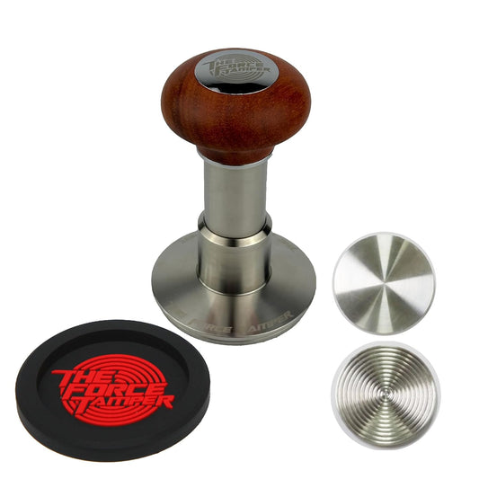 The Force Tamper Automatic Impact Adjustable Constant Pressure and Autoleveling Coffee Tamper Reddish Brown Jellyfish Wooden Handle Set Pro (Extend Set, 58.50mm)