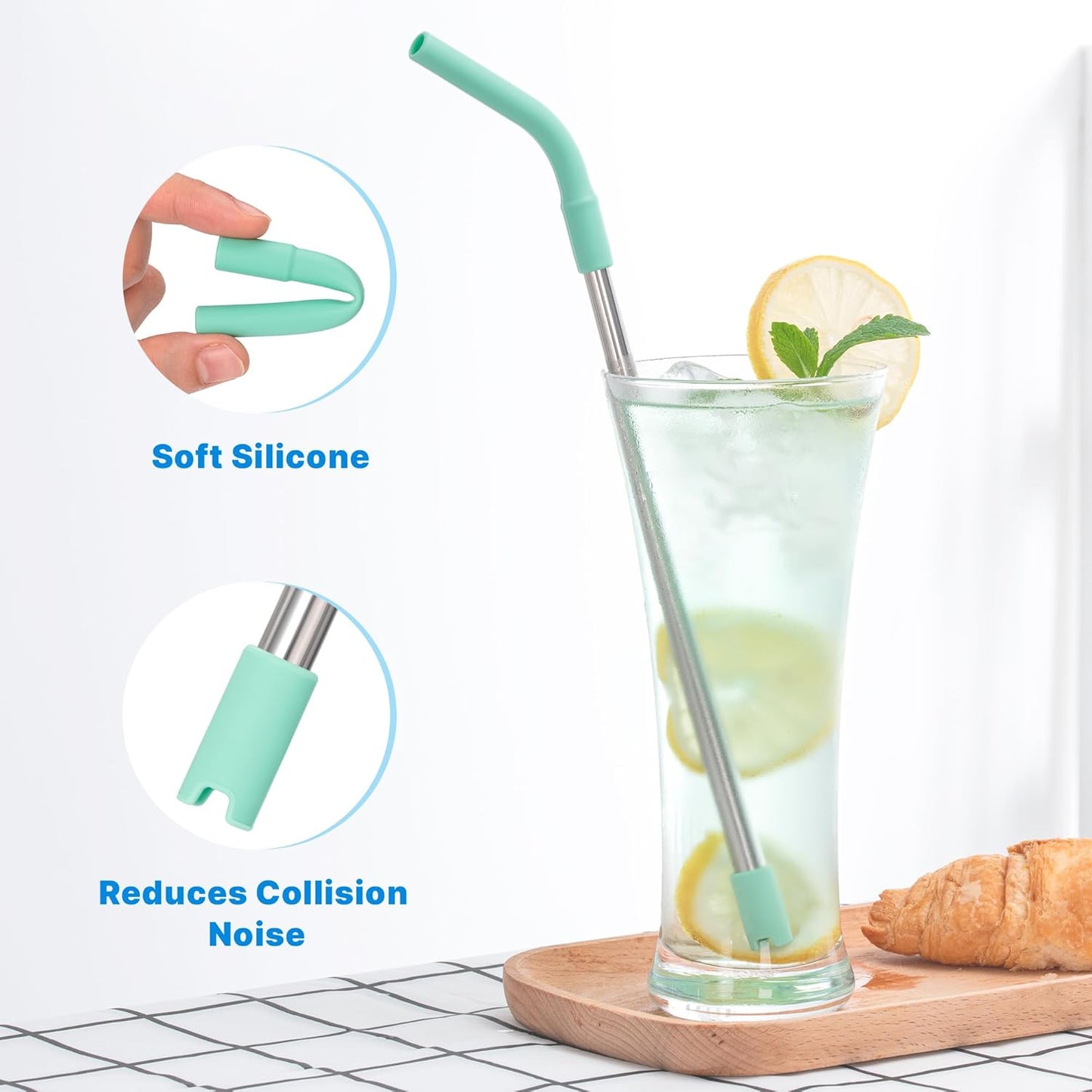 6Pcs Silicone Straw Tips, Reusable Rubber Straw Tips for Metal Straws and Other 0.31Inch (8MM Outdiameter) Straws, Fit for Stanley Cup Tumbler (Black)