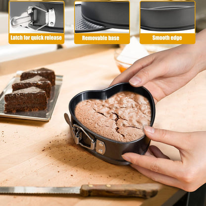 Springform Cake Pan Set of 3 (4, 7, 9 Inch) Heart Leakproof Nonstick Cheesecake Pans with Removable Bottom Carbon Steel Bakeware