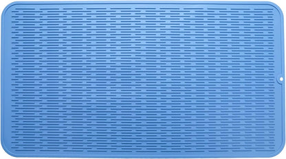 Silicone Dish Drying Mat for Multiple Usage,Easy clean,Eco-friendly,Heat-resistant Silicone Mat for Kitchen Counter or Sink,Refrigerator or Drawer Liner Lichen BlueL 4XL 32 inches x 18 inches