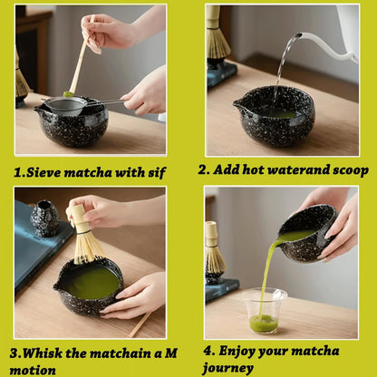 10 Pcs Matcha Whisk and Bowl Set – Traditional Black Matcha Tea Set with Bamboo Accessories – Japanese Style Matcha Set – Ideal Macha kit Set Gift