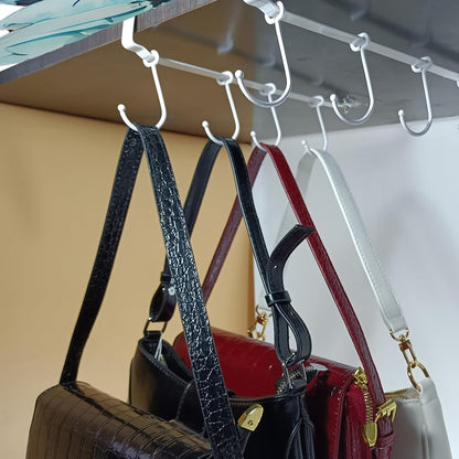Adjustable Mug Holder Under Cabinet - Coffee Cup Holder with 8 Mug Hooks Under Shelf - White - Space Saving and Versatile