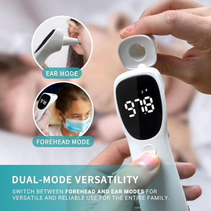 Dual Mode Thermometer for Adults, Kids, and Babies – Infrared Digital Forehead and Ear Thermometer, No Touch with Fever Alarm and Fast Results