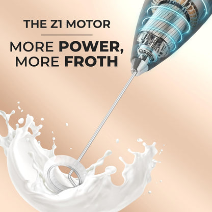 Zulay Kitchen Powerful Milk Frother Wand With 4 AA Duracell Batteries - Ultra Fast Handheld Drink Mixer - Electric Whisk Foam Maker for Coffee, Lattes, Cappuccino, Matcha & Creamer -
