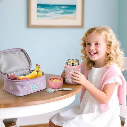 Soup Thermo for Hot Food Kids 16oz Insulated Food Jar Leakproof Thermo Lunch Container for Kids Wide-Mouth Stainless Steel Lunch Box for School with Handle Folding Spoon(3+)