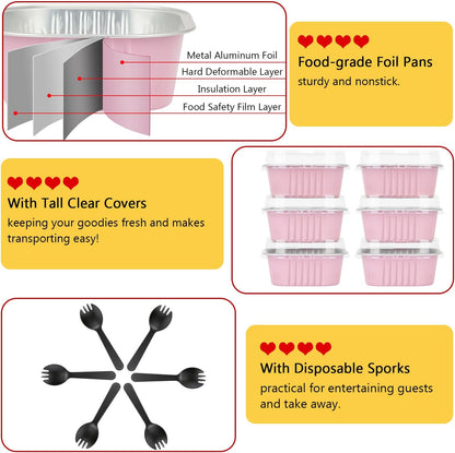 10oz/80pack Mini Cake Foil Pans with Lids,LNYZQUS 4”x4” Large Cupcake Pan Disposable Ramekins,Small Brownie Baking Cups Square Muffin Tin Cheesecake Containers Holders-Pink