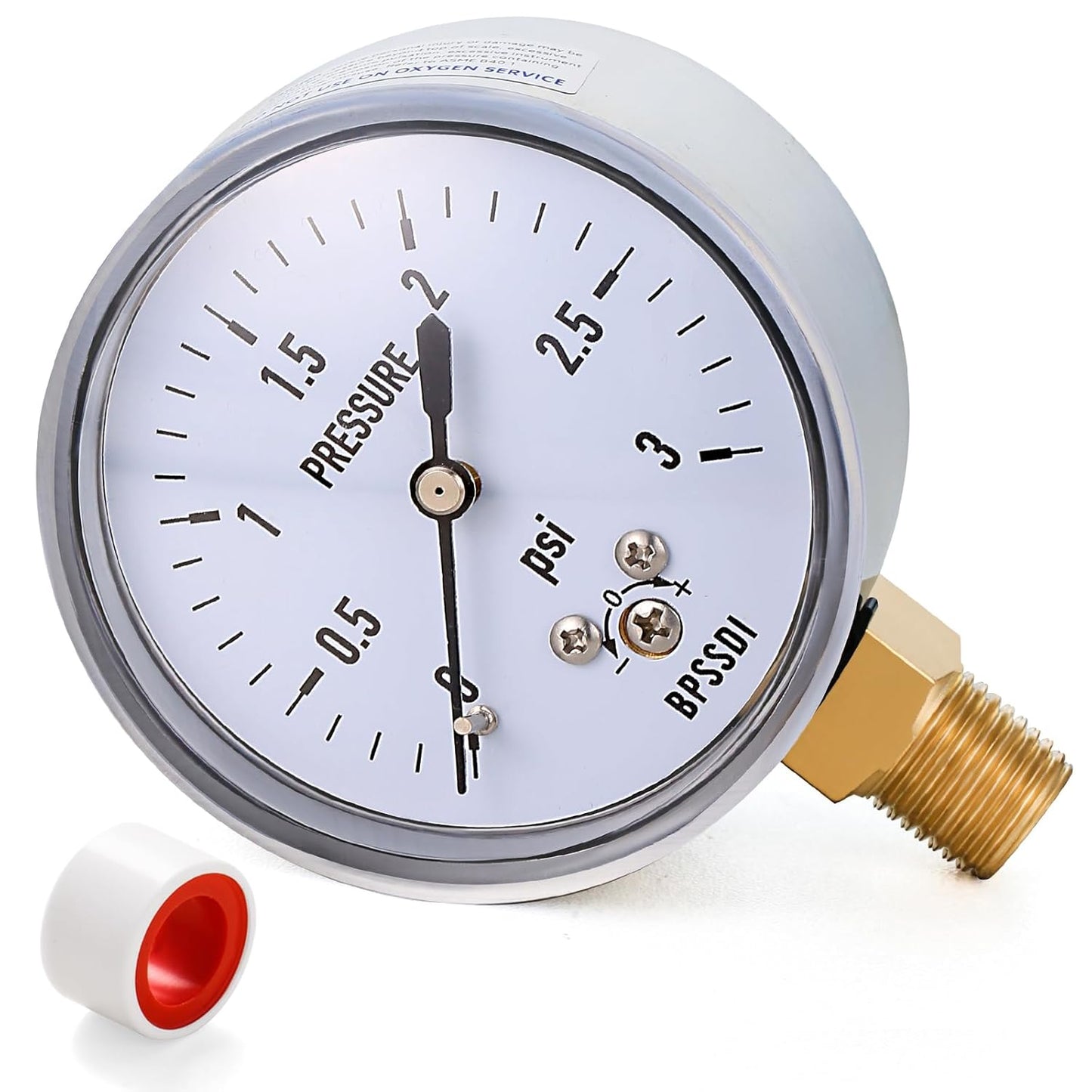 0-3 Psi Low Pressure Gauge, Capsule Gauge with 304 Stainless Steel Case, 2.5" Dial Size, 1/4" NPT Lower Mount, Zero Adjustment, for Air Water Gas Pressure Test