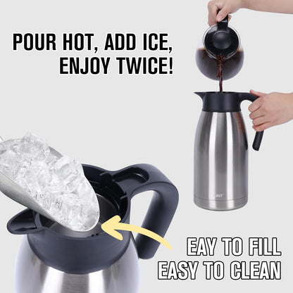 GiNT 64Oz Thermal Coffee Carafe, Insulated Stainless Steel Coffee Carafes for Keeping Hot/Double Walled Vacuum Thermal Carafe (Silver, 1.9L)